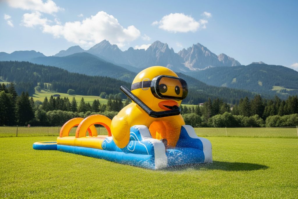 Bauchrutsche Gummi Ente auf eine Wiese